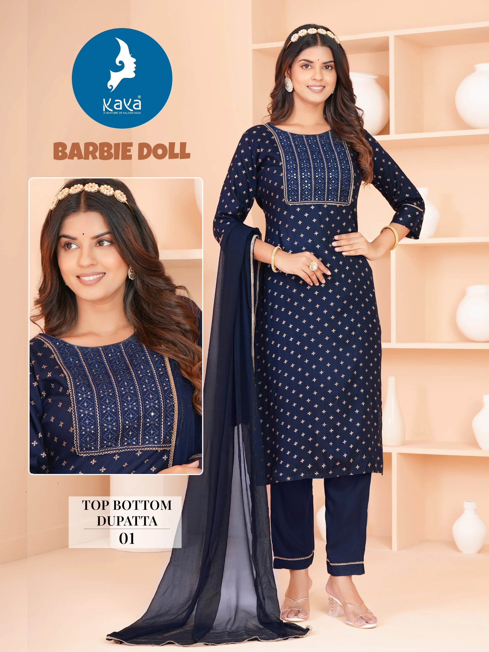 Kaya Barbie Doll Rayon Print Wholesale Readymade Salwar Suit Catalog — Wholesale Readymade Suit, Kaya wholesale from Surat — view 9
